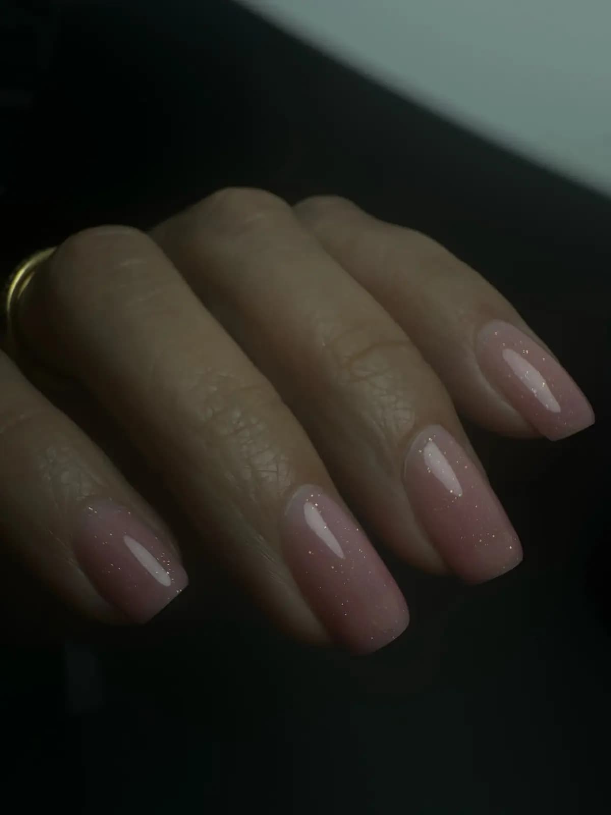 Long nails in smoky mauve gel with a creamy finish