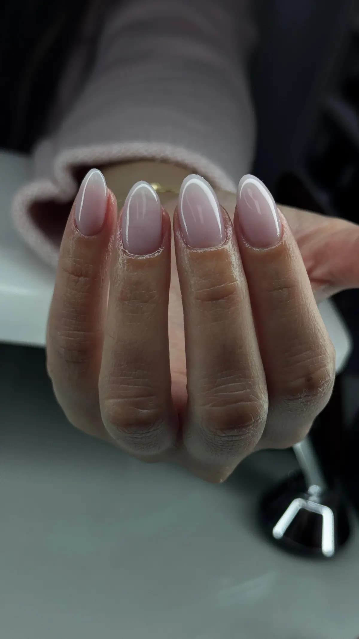 Natural almond nails with no colour, filed to an even shape