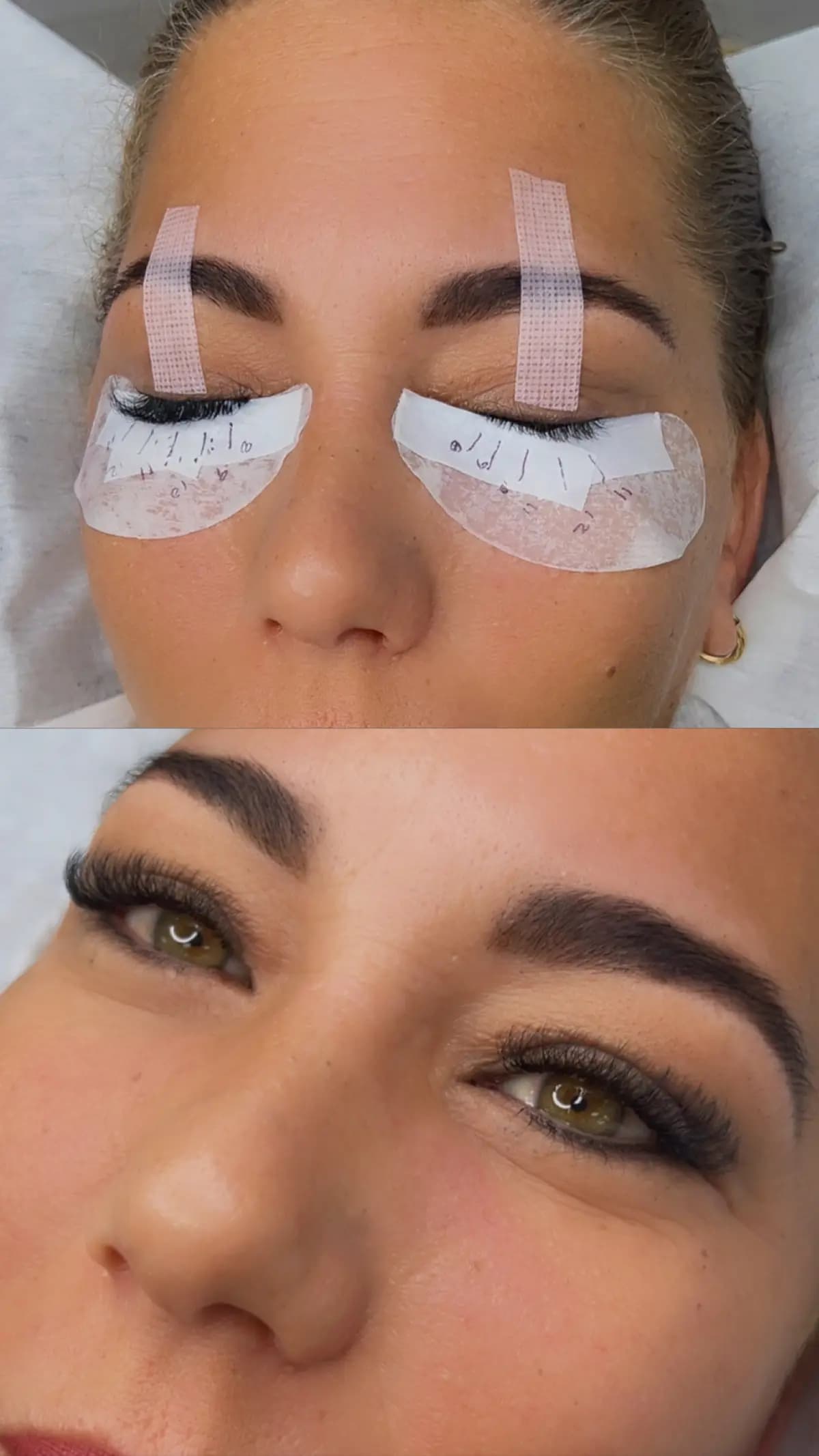 Client with pads on and brows already shaped
